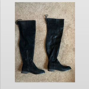 Faux suede over the knee flat boots